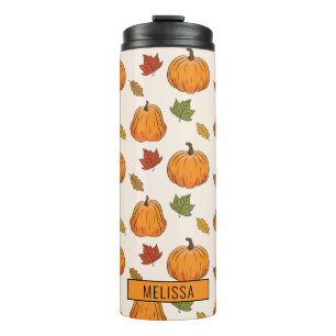 Pumpkins And Colourful Autumn Leaves Pattern & Nam Thermal Tumbler