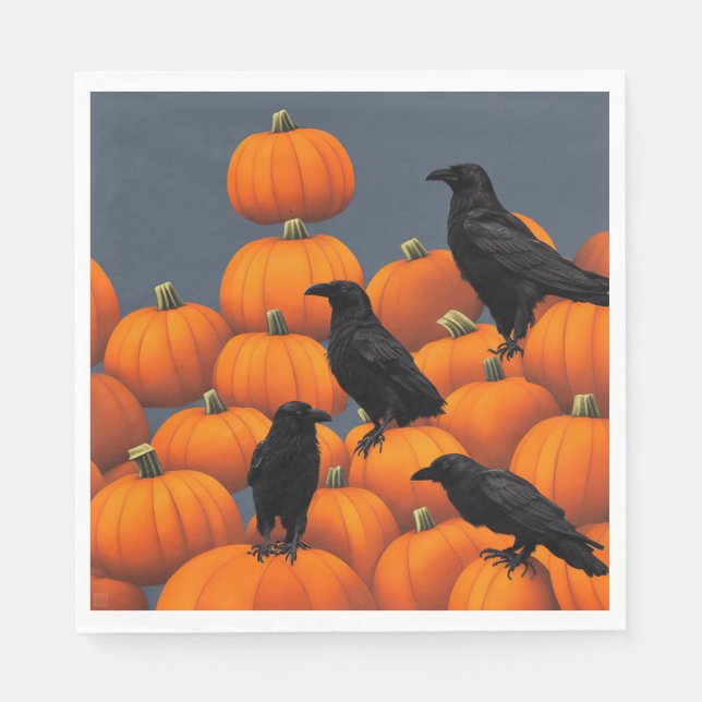 Pumpkins And Crows - Paper Luncheon napkins (Front)