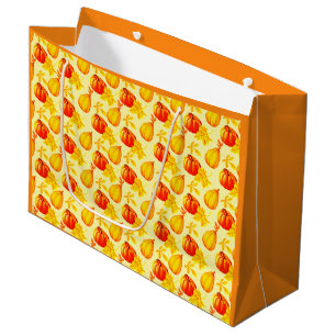 Pumpkins and Fall Leaves Harvest Pattern Large Gift Bag