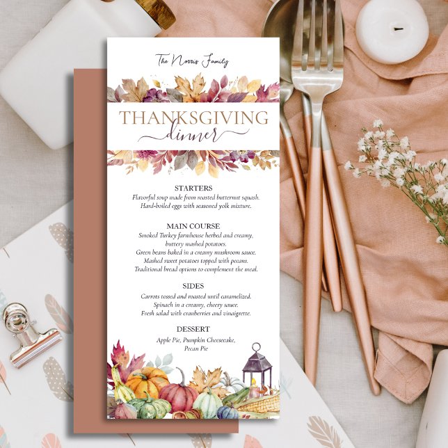 Pumpkins and Fall Leaves Rustic Thanksgiving Menu (Creator Uploaded)