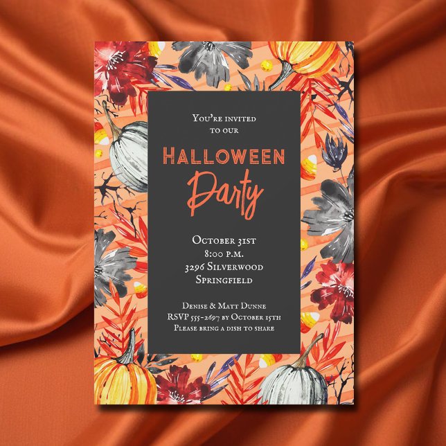 Pumpkins and Floral Halloween Party Invitation (Pumpkins and Floral Fall Halloween Party Invitations)