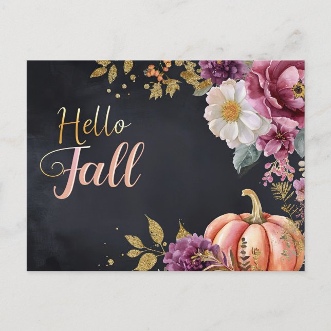 Pumpkins and Flowers Fall greeting Postcard (Front)
