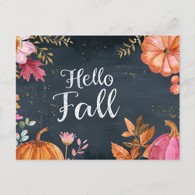 Pumpkins and Flowers Fall greeting Postcard (Front)