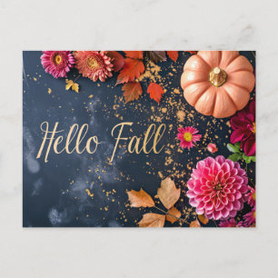Pumpkins and Flowers Fall greeting Postcard