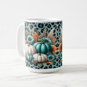 Pumpkins and Flowers on Leopard Print Coffee Mug