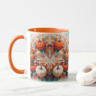 Pumpkins and Flowers on Vine - Whimsical Autumn De Mug