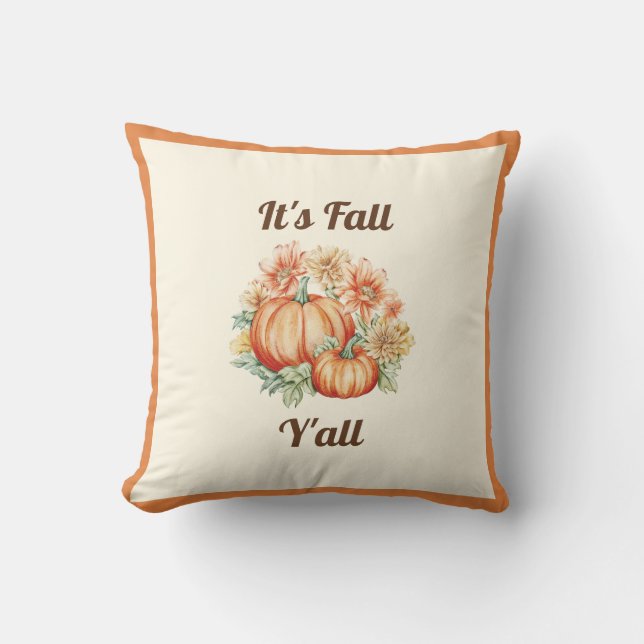 Pumpkins and Flowers - Rustic Farmhouse Fall Decor Cushion (Front)
