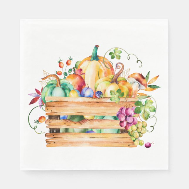 Pumpkins and Fruit Harvest Paper Napkin (Front)