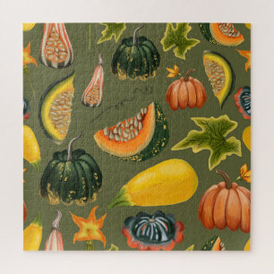 Pumpkins and Leaves: Autumn Greenery Jigsaw Puzzle