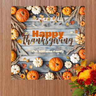 Pumpkins and Leaves on Wood Autumn Thanksgiving Poster