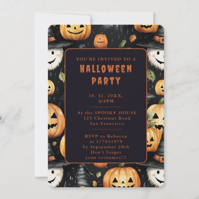 Pumpkins and Monsters - Halloween Invitation Card (Front)