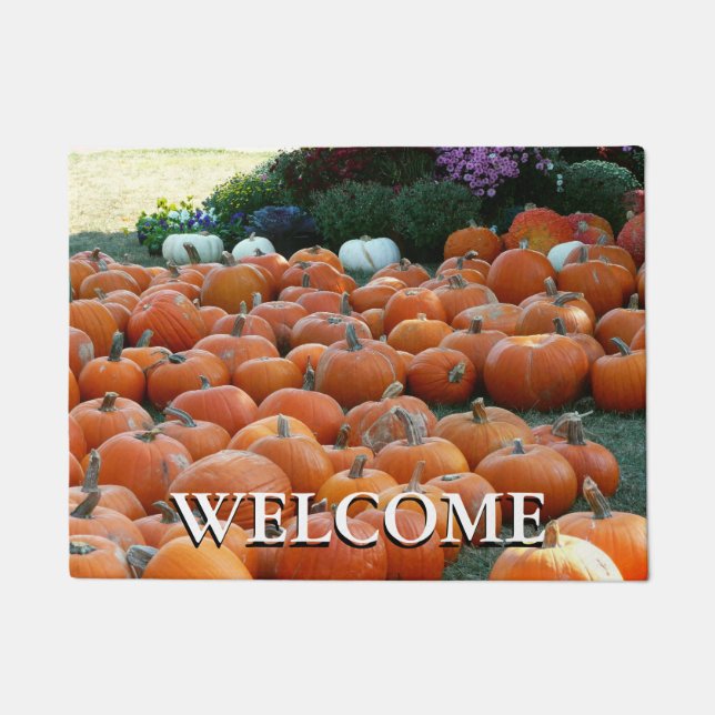 Pumpkins and Mums Autumn Harvest Photography Doormat (Front)