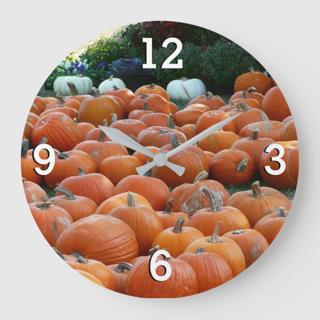 Pumpkins and Mums Autumn Harvest Photography Large Clock (Front)