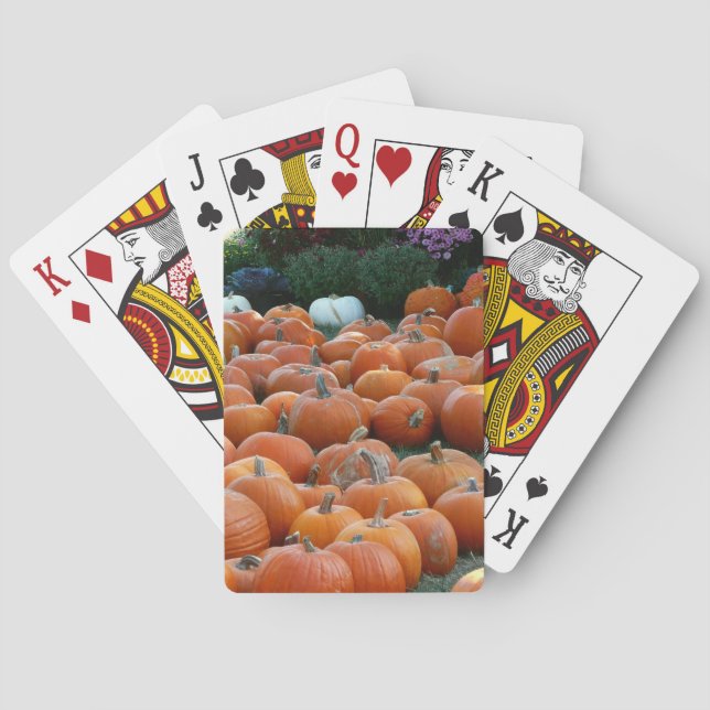 Pumpkins and Mums Autumn Harvest Photography Playing Cards (Back)