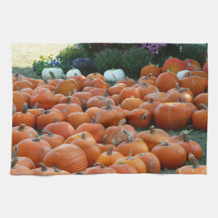 Pumpkins and Mums Autumn Harvest Photography Tea Towel