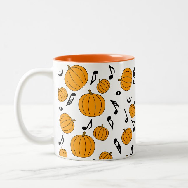 Pumpkins and Music Notes Two-Tone Coffee Mug (Left)