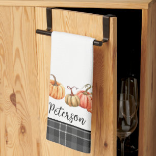 Pumpkins and plaid personalised tea towel