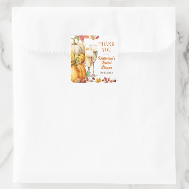 Pumpkins and Prosecco Bridal Wedding Shower Square Sticker (Bag)