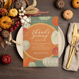 Pumpkins and Pumpkin Pie Thanksgiving Dinner Invitation