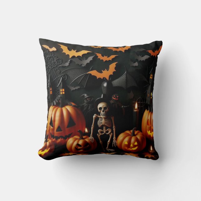 Pumpkins and skeleton cushion (Front)