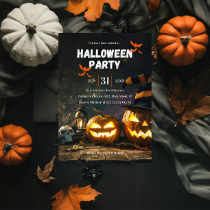 Pumpkins And Skull Halloween Invitation