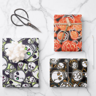 Pumpkins and Skulls Wrapping Paper Sheet