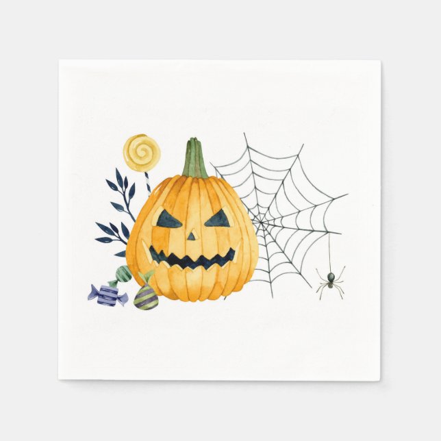 Pumpkins and spiderwebs napkin (Front)