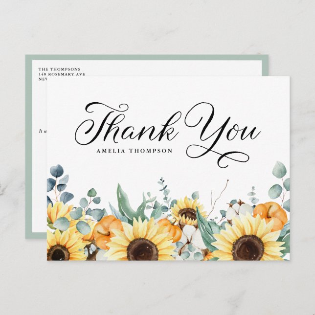 Pumpkins and Sunflowers Baby Shower Thank You Postcard (Front/Back)