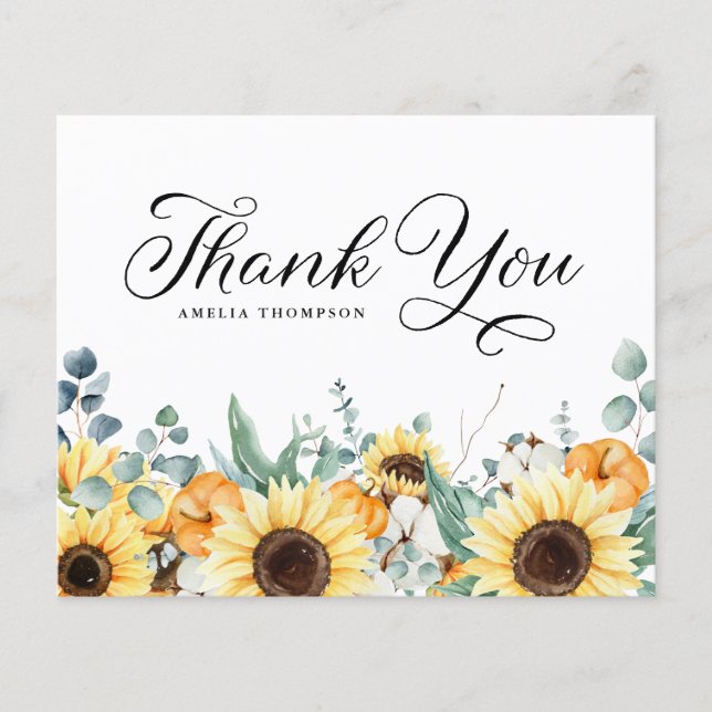 Pumpkins and Sunflowers Fall Baby Shower Thank You (Front)