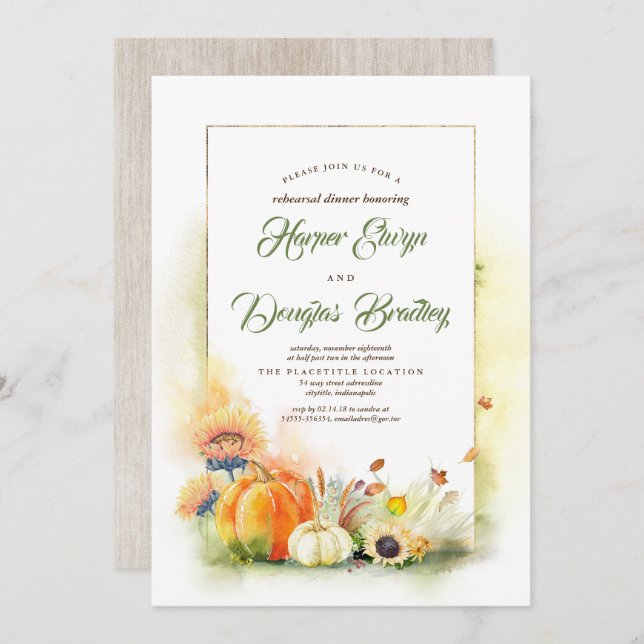 Pumpkins and Sunflowers Fall Rehearsal Dinner Invitation (Front/Back)