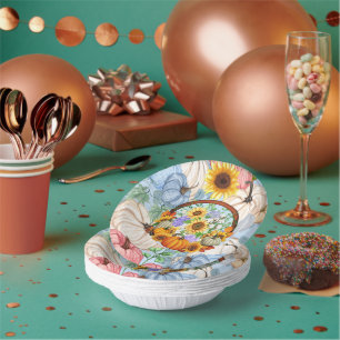 Pumpkins and Sunflowers For Fall Paper Plate