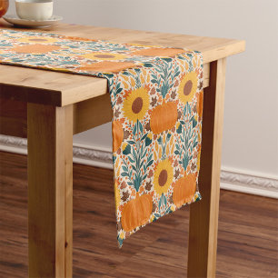 Pumpkins and sunflowers short table runner