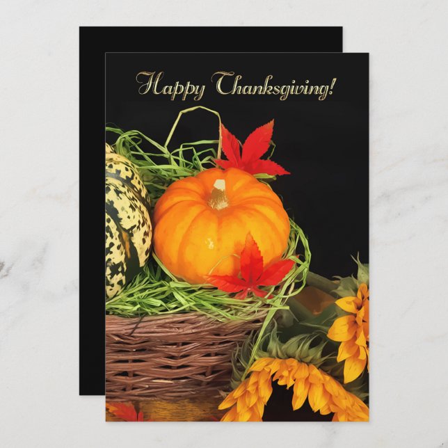 Pumpkins and Sunflowers Thanksgiving Dinner Invitation (Front/Back)