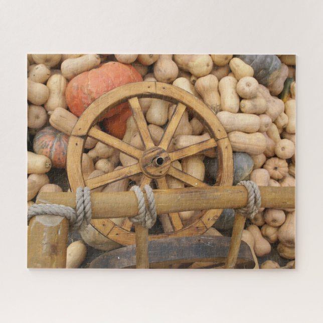 Pumpkins and Wheel of the rural wooden cart Jigsaw Puzzle (Horizontal)