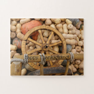 Pumpkins and Wheel of the rural wooden cart Jigsaw Puzzle