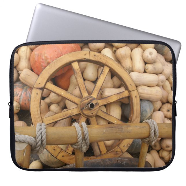 Pumpkins and Wheel of the rural wooden cart Laptop Sleeve (Front)
