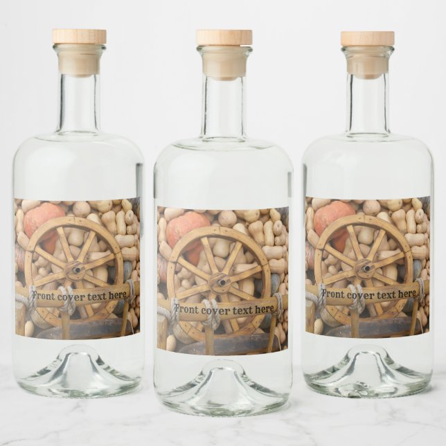 Pumpkins and Wheel of the rural wooden cart Liquor Bottle Label (Bottles)