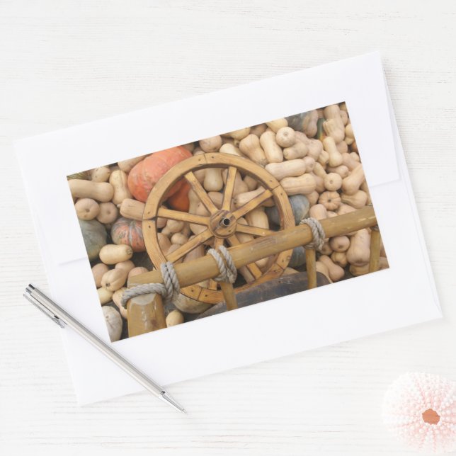Pumpkins and Wheel of the rural wooden cart Rectangular Sticker (Envelope)