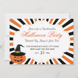Pumpkins and Witch Hat Halloween Party Invite