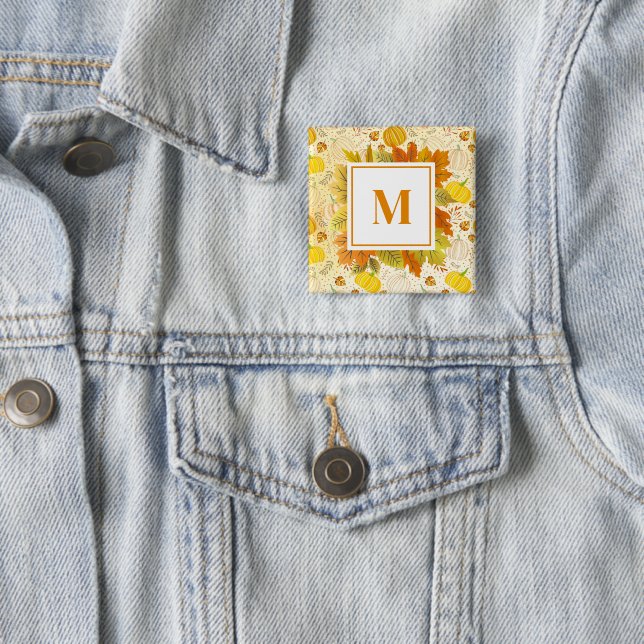 Pumpkins Autumn Fall Harvest Pattern 15 Cm Square Badge (In Situ)