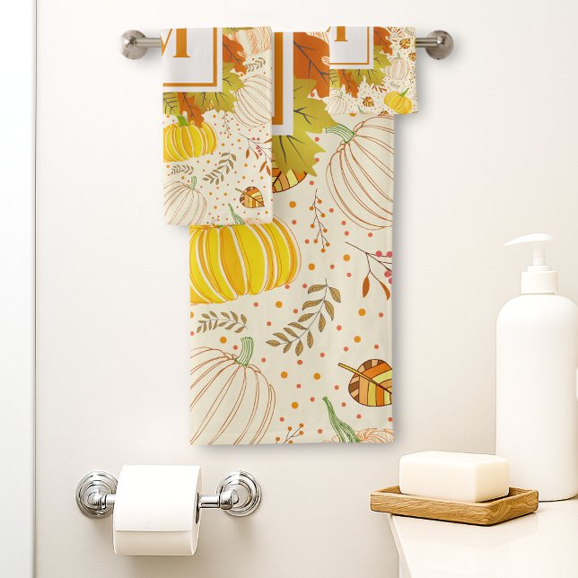 Pumpkins Autumn Fall Harvest Pattern Bath Towel Set (Creator Uploaded)