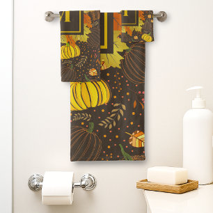 Pumpkins Autumn Fall Harvest Pattern Bath Towel Set