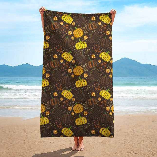 Pumpkins Autumn Fall Harvest Pattern Beach Towel (Creator Uploaded)