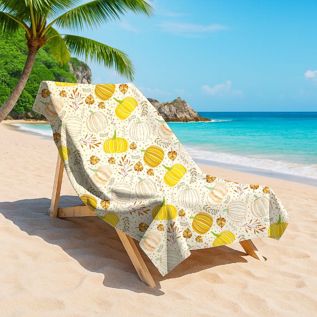 Pumpkins Autumn Fall Harvest Pattern Beach Towel (Creator Uploaded)
