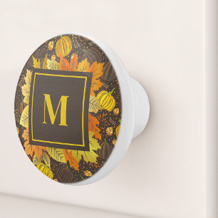 Pumpkins Autumn Fall Harvest Pattern Ceramic Knob