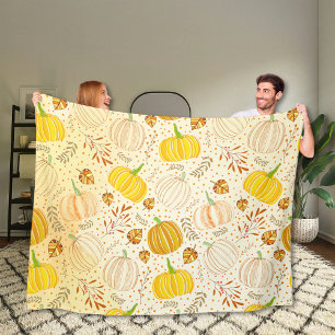 Pumpkins Autumn Fall Harvest Pattern Fleece Blanket