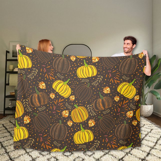 Pumpkins Autumn Fall Harvest Pattern Fleece Blanket (Creator Uploaded)
