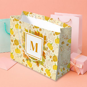 Pumpkins Autumn Fall Harvest Pattern Large Gift Bag