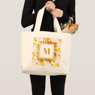 Pumpkins Autumn Fall Harvest Pattern Large Tote Bag
