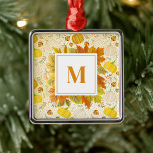 Pumpkins Autumn Fall Harvest Pattern Metal Ornament